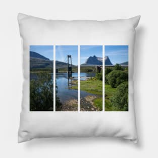 Wonderful landscapes in Norway. Nordland. Beautiful scenery of Kjerringstraumen Bru (Efjord bridges) on the Efjorden. Another planet background. It is located in Narvik municipality. Pillow