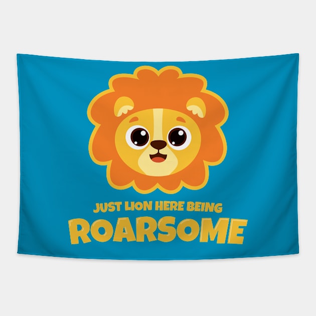 Lion here being Roarsome (on dark colors) Tapestry by Messy Nessie