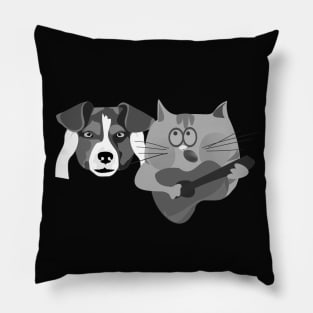 Cat Playing Guitar and Grumpy Dog Pillow