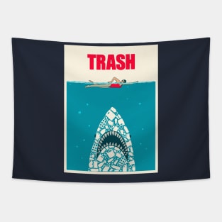 Shark trash ocean Tapestry