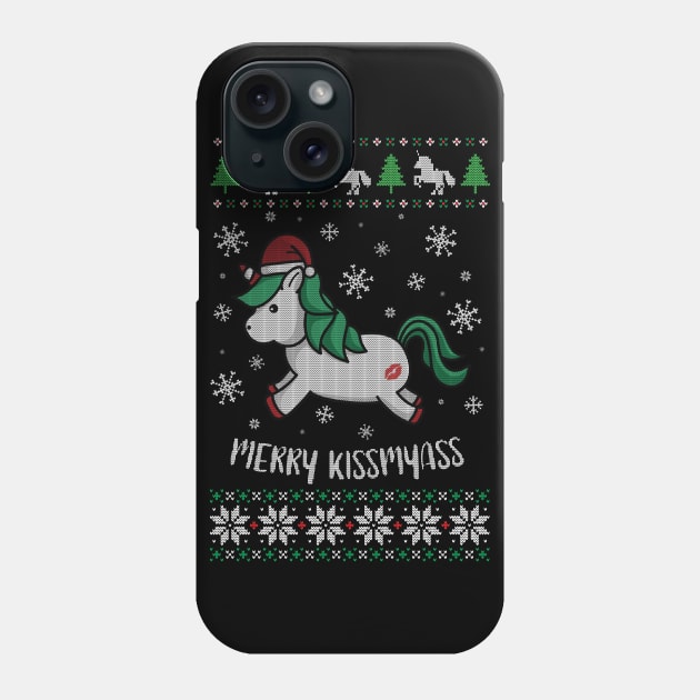 MerryKissMyAss cute kawaii unicorn ugly christmas sweater Phone Case by secondskin