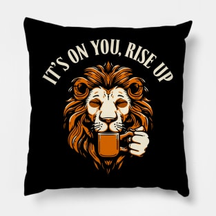 "Bold Beginnings" Lion & Coffee Motivation Pillow