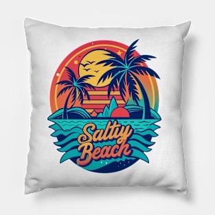 Salty Beach - Funny Summer Vacation Quote - Summer Vacation Tropical Relaxation  - Matching Vacation Summer Beach Design for Family Pillow