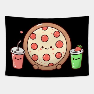 Kawaii Food Characters for Kawaii Lovers | Kawaii Pepperoni Pizza Party Tapestry