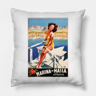 MARINA DI MASSA Apuania ENIT Vintage Italian Travel Art Pillow