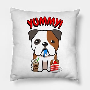 Cute english bulldog is having coffee and cake Pillow