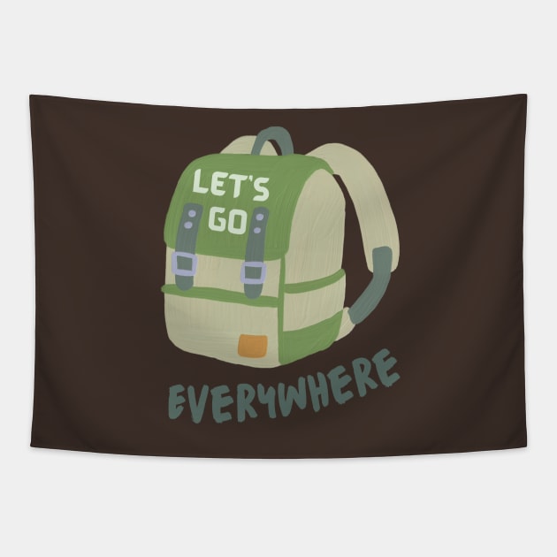 Let's Go Everywhere, with Backpack. Tapestry by Coralgb