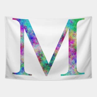 Watercolor Letter M Vibrant Opal Rainbow Tapestry