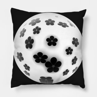 Bright white sphere football with black flowers Pillow