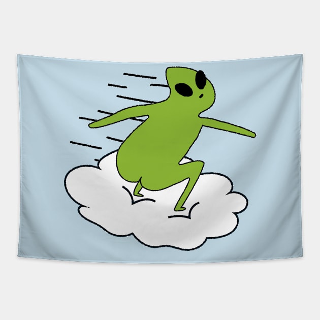 ALIEN SURFING IN A CLOUD Tapestry by Pinches Dibujos Feos