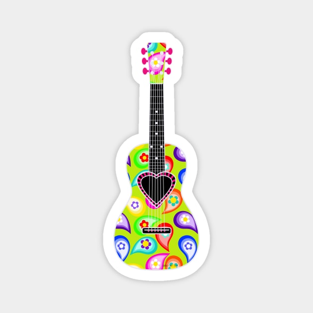 Peace and Love Hippie Style Guitar Magnet by CheriesArt