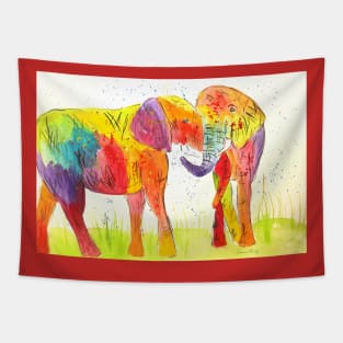 Colourful Elephants in Love Tapestry