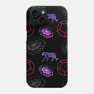 Blossom, tiger and jewel pattern on black Phone Case