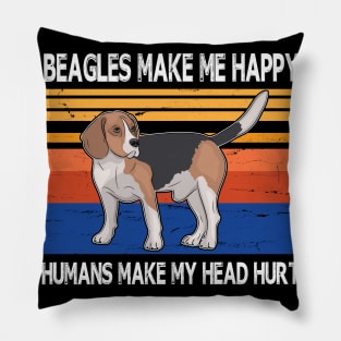 Beagles Make Me Happy Humans Make My Head Hurt Summer Holidays Christmas In July Vintage Retro Pillow