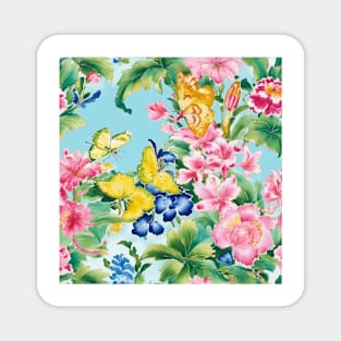 Peonies and butterflies on light turquoise Magnet