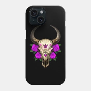 Bull Sugar Skull with Purple Roses Phone Case