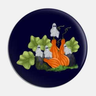 Ghosts are relaxing in pumpkin garden before celebrate spooky halloween festival Pin