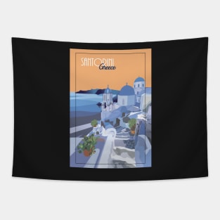 Santorini Greece Illustration Tapestry