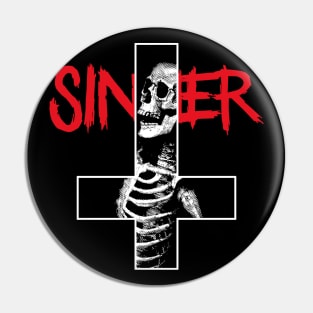 Inverted Cross Of Sinner With Skull And Skeleton Pin