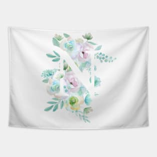 Botanical alphabet N green and purple flowers Tapestry