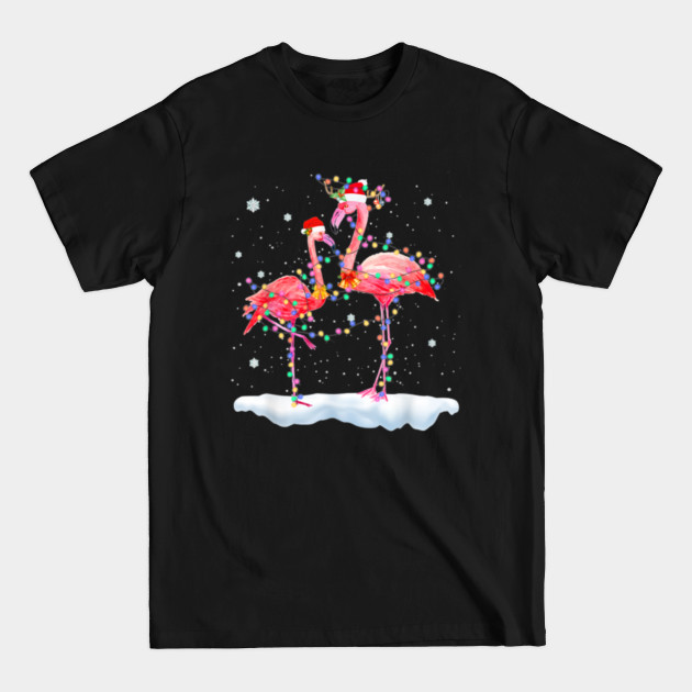 Disover Flamingo Santa Hta Christmas Lights Happy Holidays Season - Flamingo Christmas - T-Shirt