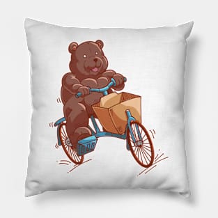 Cartoon teddy riding cargo bike Pillow