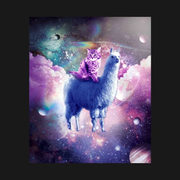 Outer Space Galaxy Kitty Cat Riding On Llama by Random Galaxy