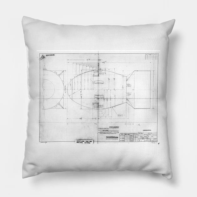 Fat Man atomic bomb blueprint (C021/2942) Pillow by SciencePhoto