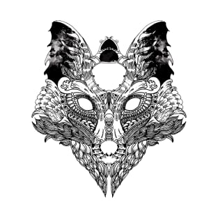 Fox black and white illustration line art design by shoosh T-Shirt