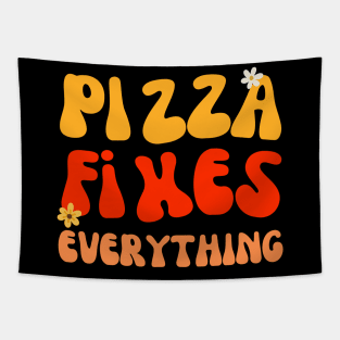 Retro Vintage Groovy Pizza Fixes Everything Funny Pizza Quote Tapestry