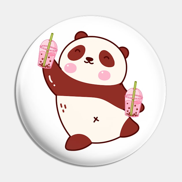Cute Panda Bear Loves Bubble Tea Pin by groovyfolk