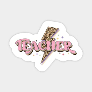 Teacher Power Design, Rainbow Lighting Bolt, Cheetah Pastel Colors Teacher T Shirt Magnet