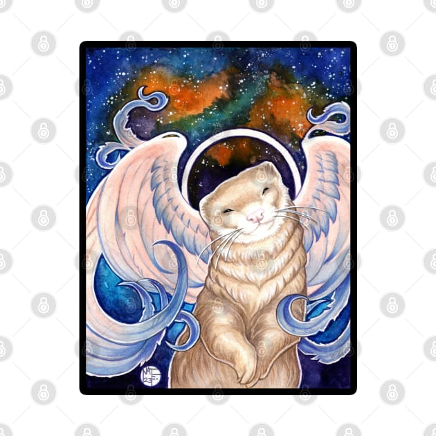 Angel Ferret And Stars - Black Outlined Version by Nat Ewert Art