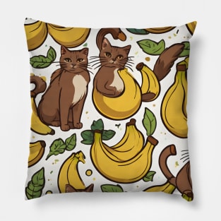 Brown Cat Banana Pattern Pillow