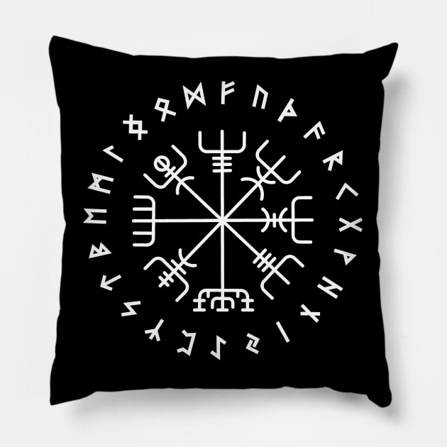 Norse Vegvisir Wayfinder Viking Compass Elder Futhark Runes Pillow by Blue Pagan
