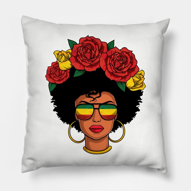 Afro Natural Black Hair Flower Melanin Queen Pillow by HCMGift