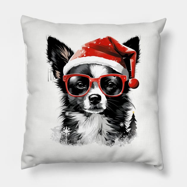 Magical Christmas Chihuahua in the snow: cute four-legged friend with festive hat Pillow by MLArtifex