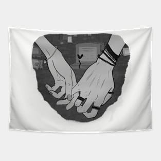 Graveyard Stroll Black&White Tapestry