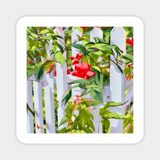 Flowers on a White Picket Fence Magnet