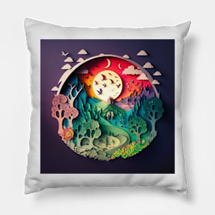 3D Effect Papercut Art - Fairytale Scene Pillow