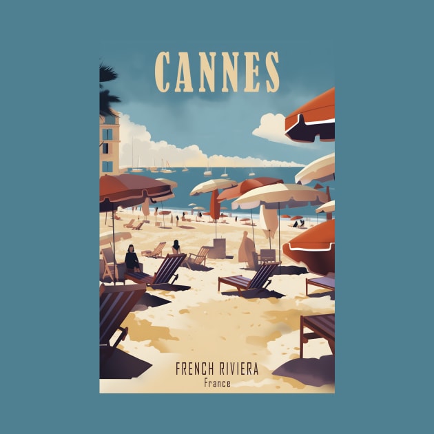 Cannes, France, Vintage Travel Poster by GreenMary Design