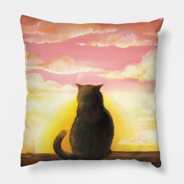 Cat sunset Pillow by HannahFarr