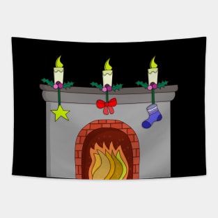 Cozy Christmas Fireplace Tapestry