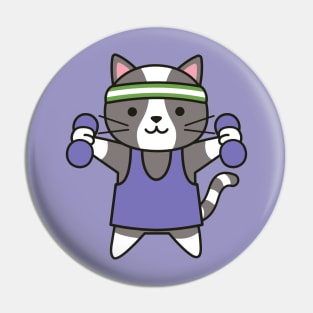 Cute Workout Cat with Weights and Headband Pin