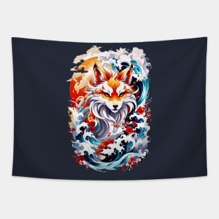 Kitsune fox, Japanese wave Tapestry