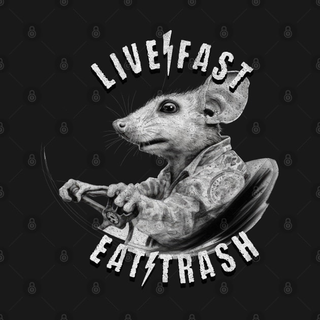 Live fast eat trash - possum driving car by Sara-Design2