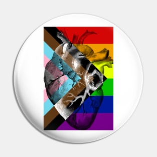 Progress LGBT Pride Flag . Anatomic Heart Pin