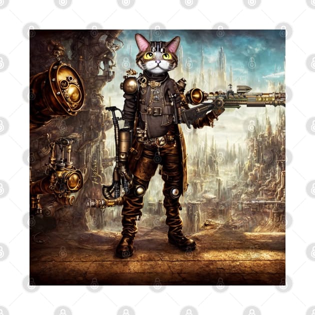 Steampunk Pirate Cat With Fantasy Rifle by FelisSimha