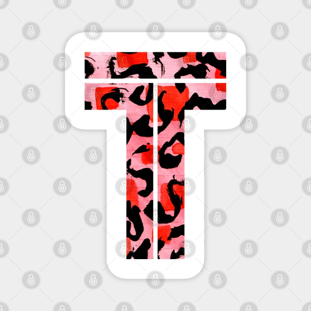Letter T Watercolour Leopard Print Alphabet Red Magnet by Squeeb Creative