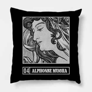 Alphonse Mucha BW Vintage Retro Pillow